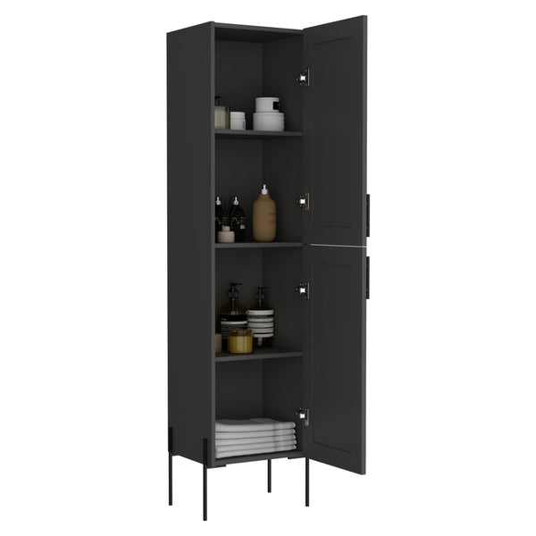 English Elm Hagi 71" Tall Gray Shaker Linen Cabinet with Adjustable 4-Tier Shelves, Metal Legs, Slim Design B070P234366