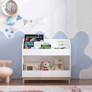English Elm Toddler White Book Display Shelf with 3-Tier Face-Out Display and Large Bottom Bin, Modern MDF Organizer W808P350170