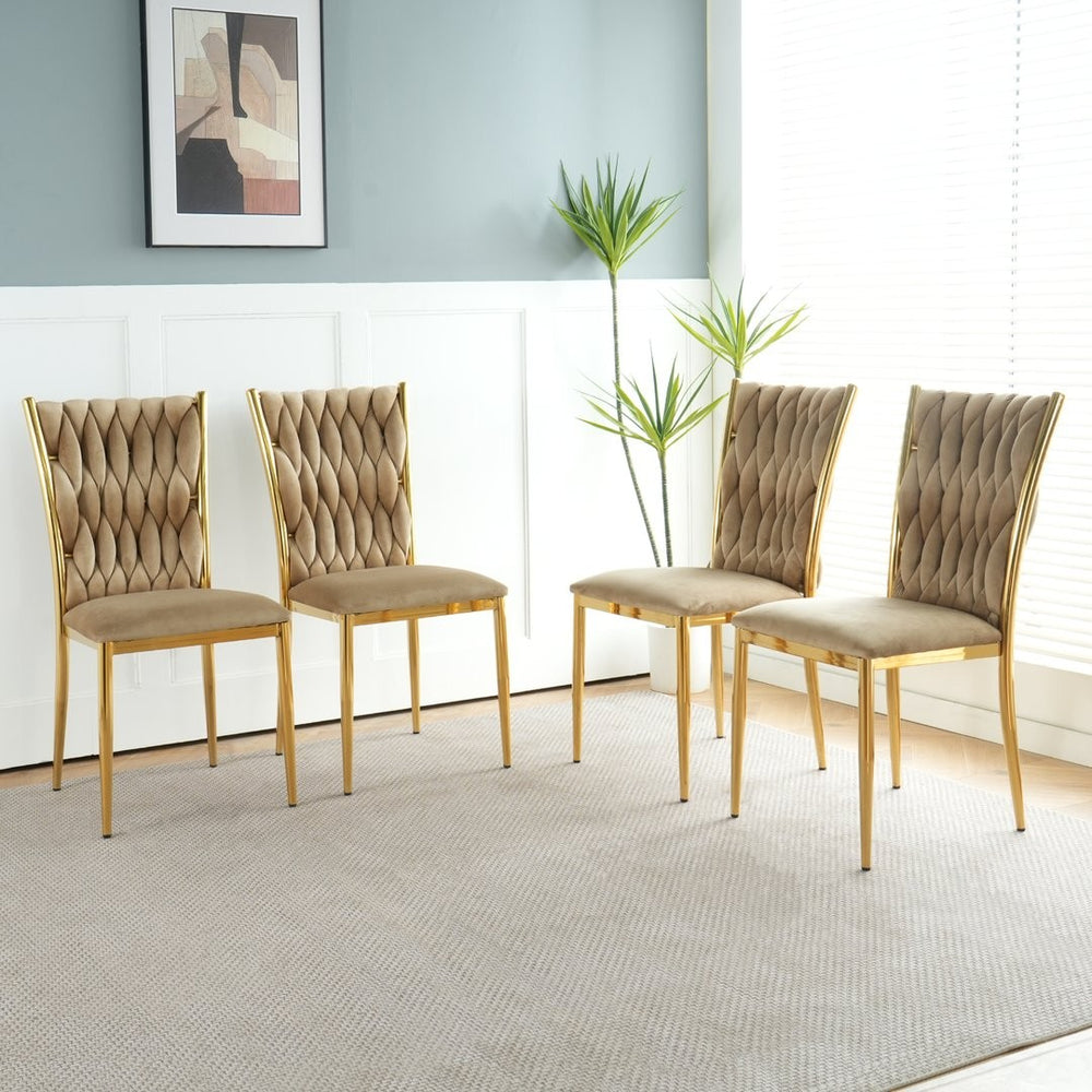 English Elm Modern Velvet Dining Chairs Set of 2 with Gold Legs Curved Back Foam Cushion W210P376369
