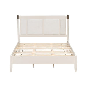 English Elm Solid Pine Queen Bed Industrial Upholstered Headboard with Iron Handles 500 Lb Frame Grey,Light Grey N770PQ361408E