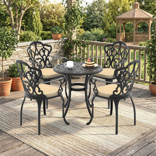 English Elm 5-piece Cast Aluminum Outdoor Dining Set with Carved Patterns and Weather Resistant Frame W1710S00538