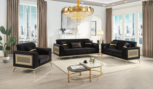 English Elm Antigua Glam 3 Piece Living Room Sofa Set with Plush Cushions and Gold Tone Accents Black+Gold B009S02175