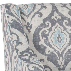 English Elm Fabric Upholstered Accent Chair with Damask Print Swooping Arms and Tapered Wood Legs B056P417119