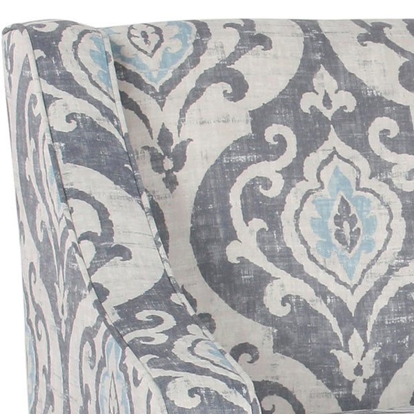 English Elm Fabric Upholstered Accent Chair with Damask Print Swooping Arms and Tapered Wood Legs B056P417119