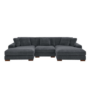 English Elm Large Corduroy Double Chaise Sectional Sofa with Lumbar Support for Spacious Living Rooms Dark Gray B2748S00014