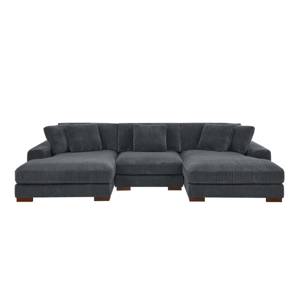English Elm Large Corduroy Double Chaise Sectional Sofa with Lumbar Support for Spacious Living Rooms Dark Gray B2748S00014