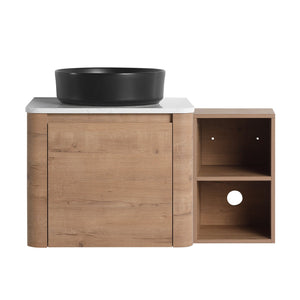 English Elm 36'' Wall-Mounted Bathroom Vanity With Ceramic Vessel Sink, Soft-Close Door & Stylish Storage Shelves W999S00407