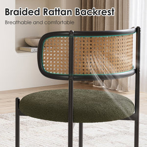 English Elm Modern Upholstered Dining Chairs Set Of 2 - Stylish Rattan Back Accent Seating With Metal Legs T3623P371956