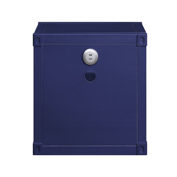 English Elm Blue Metal Nightstand with Two Open Shelves, Legless Industrial Design for Small Bedrooms, Space-Saving Modern Piece B062P185672