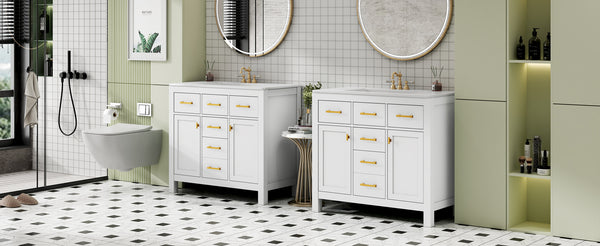English Elm 72'' Modern Bathroom Vanity Set With Ceramic Sink, Solid Wood Frame, Ample Storage & Sleek Design N710SS00011K