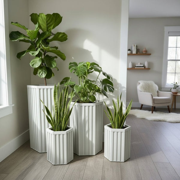 English Elm Hexagon Tall Column Planter Lightweight Aluminum Powder Coat Finish for Patio Entryway White B2755P462195