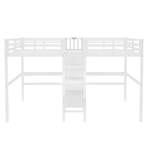 English Elm Twin Metal Loft Bed with Study Desk Wardrobe Shelving and Outlet for Kids Rooms W1580S00373