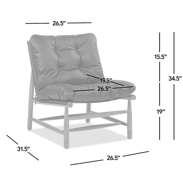 English Elm Jennifer Taylor Home - Oxford Mid-Century Accent Chair 26.5" Noir Black Leather Sling Seat, Top-Grain Cushion, Sturdy Frame B2719P290775