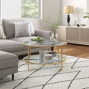 English Elm Homcom Elegant Gold Round Side Table With Two-Tier Tempered Glass Shelves For Stylish Living Rooms W2225P217455