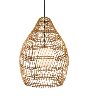 Currey & Company Fishtrap Coastal Outdoor Pendant Light - Durable Weather-resistant Wicker Shade With Adjustable Height Natural All,Weather Wicker ,Metal ,Glass 9500-0016-currey-company