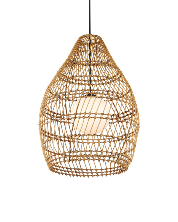Currey & Company Fishtrap Coastal Outdoor Pendant Light - Durable Weather-resistant Wicker Shade With Adjustable Height Natural All,Weather Wicker ,Metal ,Glass 9500-0016-currey-company