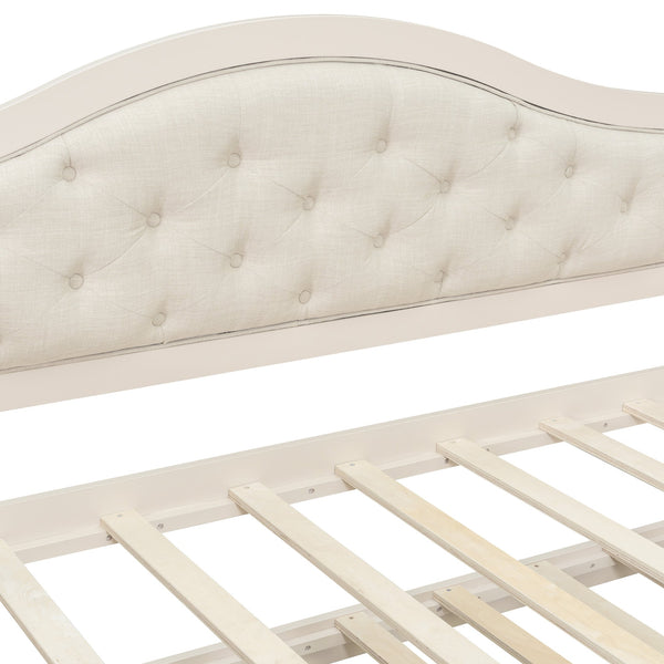 English Elm Twin Daybed with Trundle and 2 Storage Drawers, Upholstered Button-Tufted Sofa Bed for Guest Room Comfort and Organization Beige 45.25 L x 19 W x 8 H N733S346767A