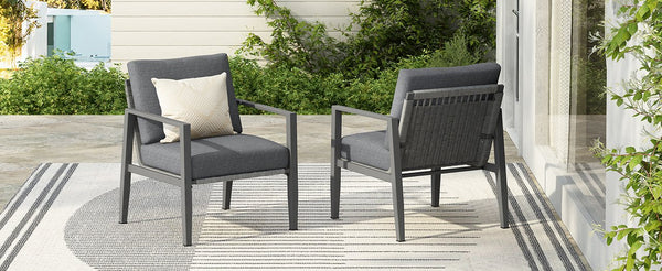 English Elm Christopher Knight Home® - [Set Of 2] Gray Aluminum Lounge Chairs With Plush Cushions And Modern Rope Accents For All Spaces N767P237034G_2