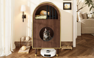 English Elm Cat Litter Box Enclosure Two Level Mdf Condo with Wood Grain Modern Espresso Finish N704P380552P