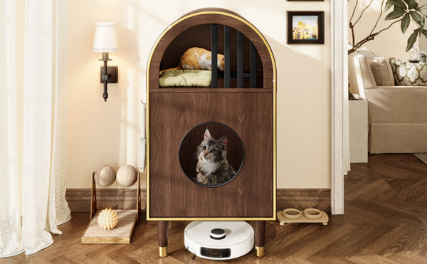 English Elm Cat Litter Box Enclosure Two Level Mdf Condo with Wood Grain Modern Espresso Finish N704P380552P