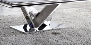 English Elm Modern Glam Coffee Table with 18mm Faux Marble Top, Beveled Edges and Curved Pedestal Metal Base Chrome 55 L x 32 W x 4 H B2741S00433