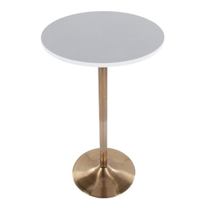 English Elm Pebble Adjustable Dining or Bar Table – Gold Metal Base, White Wood Top, Seats Two, Contemporary Glam B202P223363