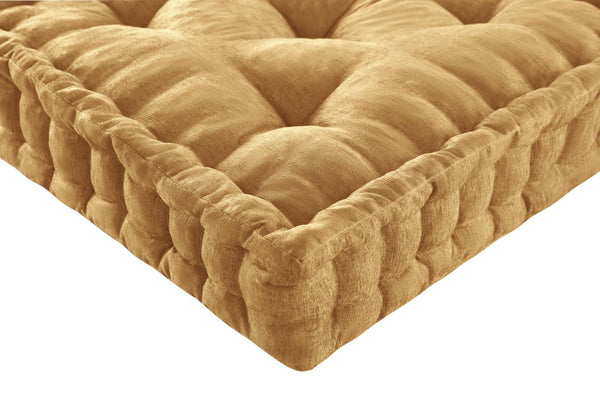 English Elm 1- Piece Tufted Chenille Floor Cushion with Scalloped Edge for Bohemian Living Spaces Yellow B035P482972