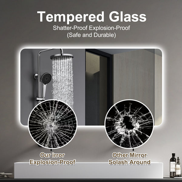 English Elm Wall LED lighting mirror 24x48in Silver – anti-fog IP44, 3-color dimmable touch switch, 5mm glass precision W2709P305307