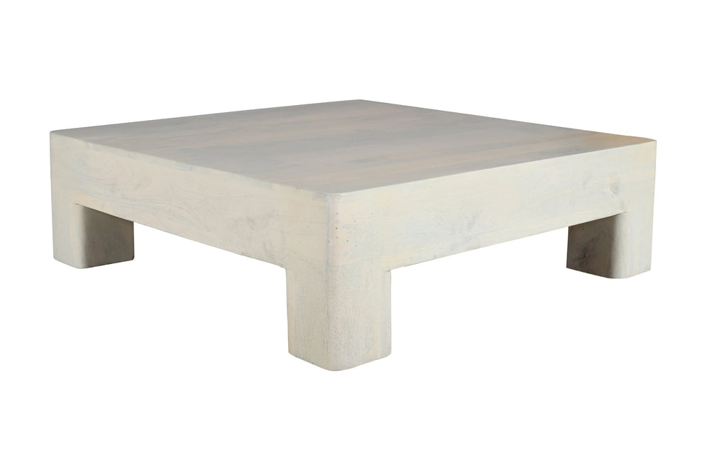English Elm Contemporary White Washed Solid Mango Wood Square Coffee Table 42.5" Rustic Handmade 4-Leg Design B024P304076