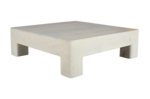 English Elm Contemporary White Washed Solid Mango Wood Square Coffee Table 42.5" Rustic Handmade 4-Leg Design B024P304076