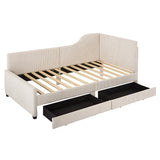 English Elm Twin Size L-Shaped Corduroy Daybed,Upholstered Bed Frame With 2 Storage Drawers, Beige