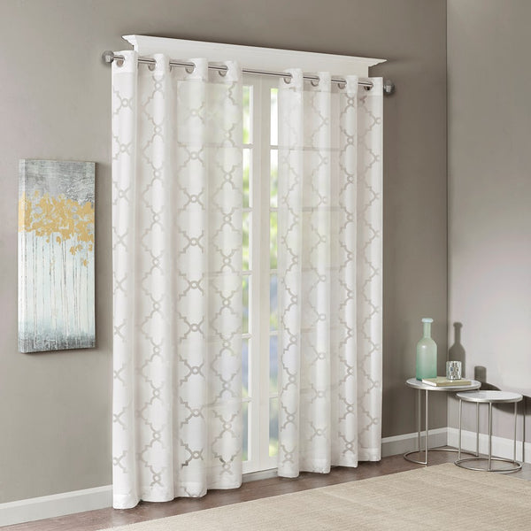 English Elm Fretwork Burnout Sheer Curtain Panel - Elegant Grommet-Top Design For Light Diffusion & Style B03598124