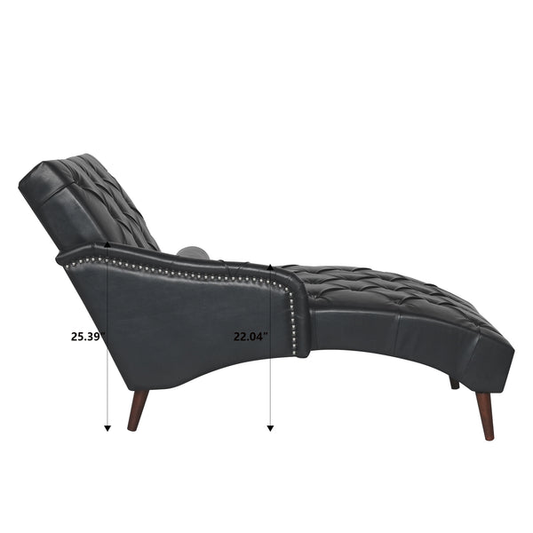 English Elm Chaise tufted PU lounge arm chair with pillow and solid wood legs for living room comfort and style Black W680P198638