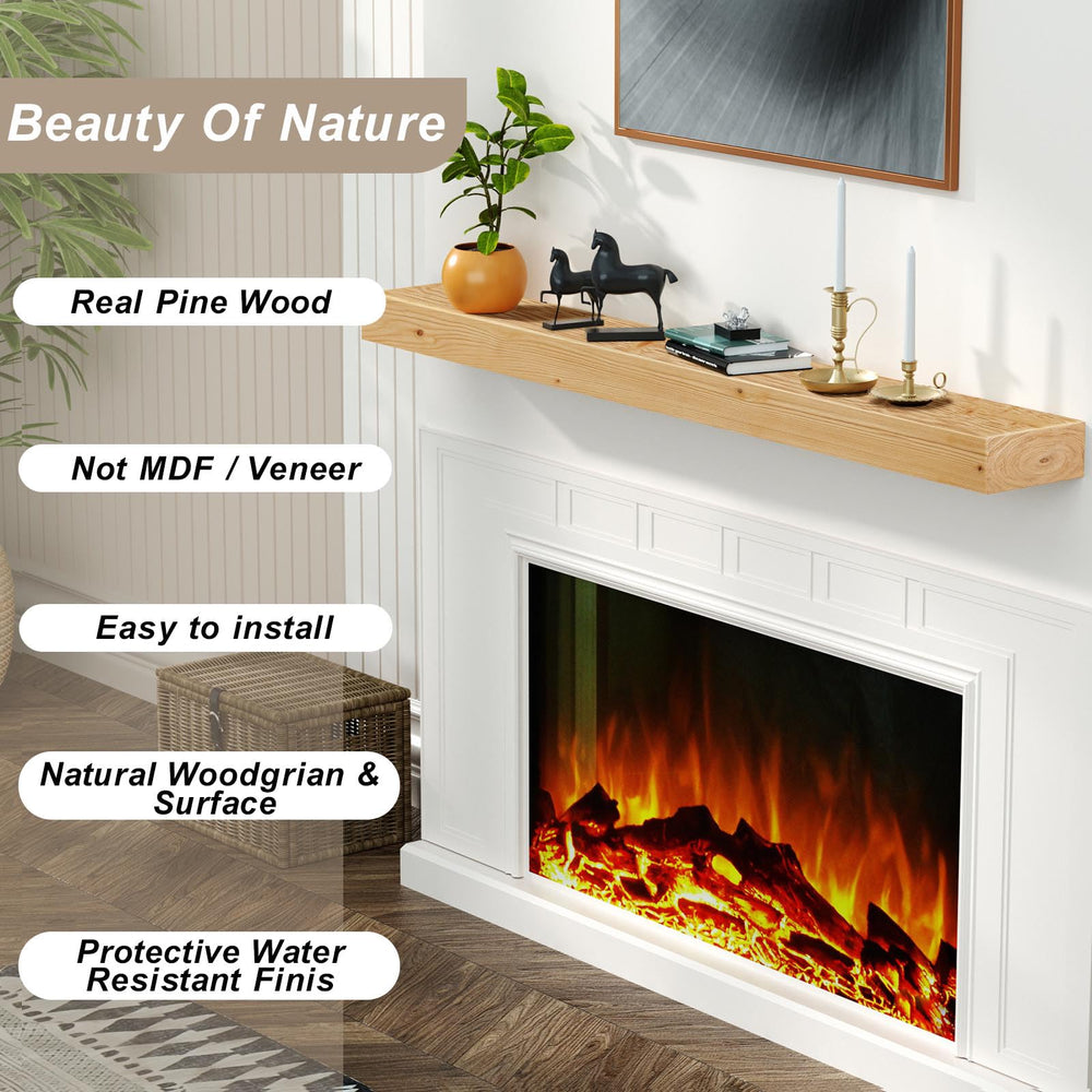 English Elm Fireplace Mantel, 60" Handcrafted Solid Pine Floating Shelf, Lightweight Wall Display For Rustic Elegance T3210P391510