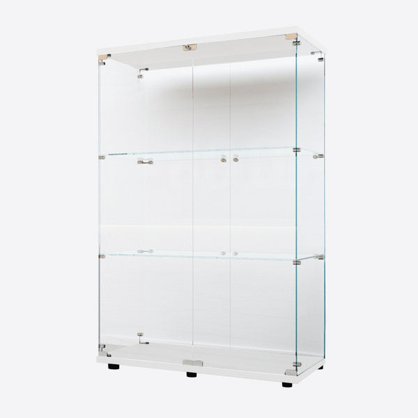 English Elm Tempered Glass Display Cabinet – Versatile Wine & Storage Case With Color-Changing Light & Casters W3155P291596-GIGA