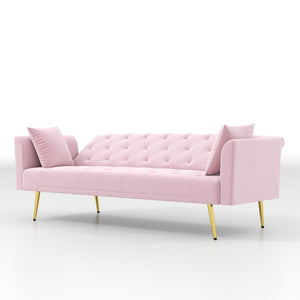 English Elm Modern Tufted Velvet Sleeper Sofa Retro Style Convertible Fold Flat for Compact Spaces Pink W2353P399455