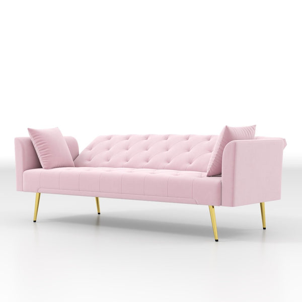 English Elm Modern Tufted Velvet Sleeper Sofa Retro Style Convertible Fold Flat for Compact Spaces Pink W2353P399455