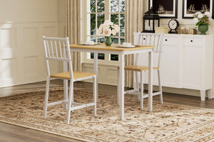 English Elm Dining Table Set 3 Piece Industrial Steel Frame with Melamine Top for Kitchen Nook White+Natural W1162P424923