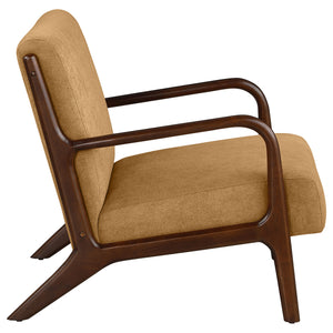 English Elm Robie Mid-Century Honey Upholstered Accent Chair with Cappuccino Wood Frame, Curved Comfort Design B062P299843