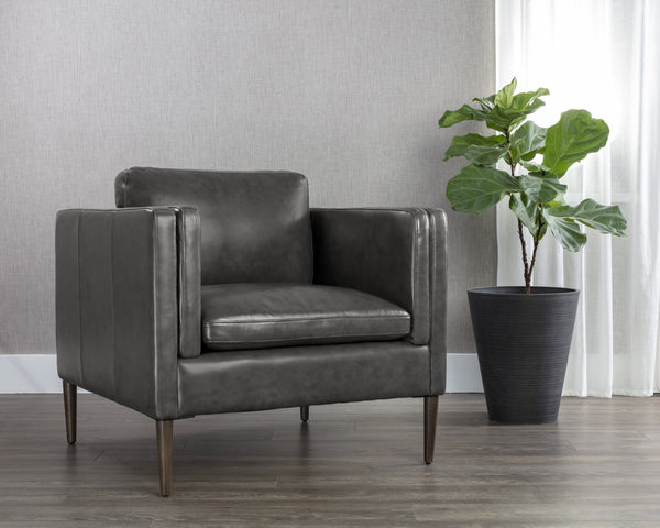 Sunpan Richmond Armchair - Modern Comfort with Top Grain Leather and Solid Wood Legs for Stylish Spaces Brentwood Charcoal Leather V2