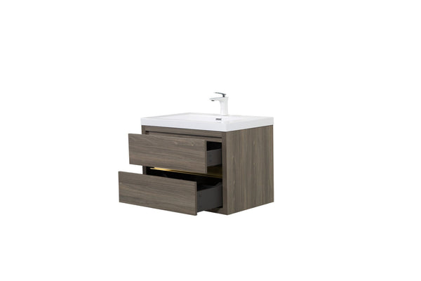 English Elm 30" Floating Wall Mount Bathroom Vanity Stone Resin Sink Soft Close Solid Wood W1573S00073