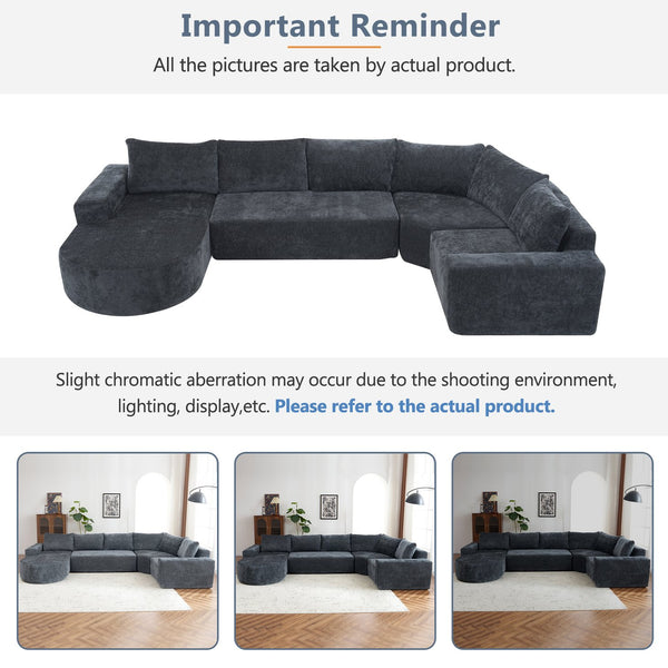 English Elm 139" Oversized Modular Sofa Cloud Sectional with Deep 22.8" Seat Pocket Springs Chenille Comfort for Living Room Grey N719S001730E
