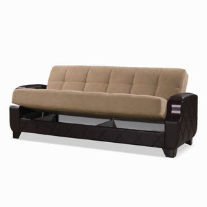 English Elm PrimeNest Mobilon Upholstered Convertible Sofabed with Storage, Click-Click Sleeper, PU Leather Luxury Brown B030P286567