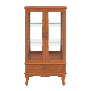 English Elm Lighted Curio Cabinet With Adjustable Shelves, Illuminated Display, 2 Doors & Drawer, Oak Finish W2275P178824