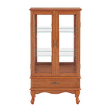 English Elm Lighted Glass Cabinet Glass Wine Cabinet Curio Display Cabinet With Adjustable Glass Shelves 2 Doors and 1 Drawer Cabinet Bulb Included Oak