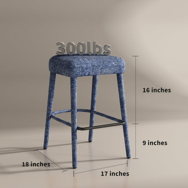 English Elm Backless Blue Fabric Upholstered Counter Stools Set of Two with Padded Seat Footrest Light Blue W5096P400664