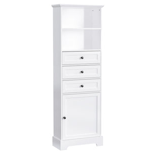 English Elm White Tall Storage Cabinet 3-Drawer, Adjustable Shelves, Anti-Dump Safety, MDF Painted Finish 42"L WF323347AAK