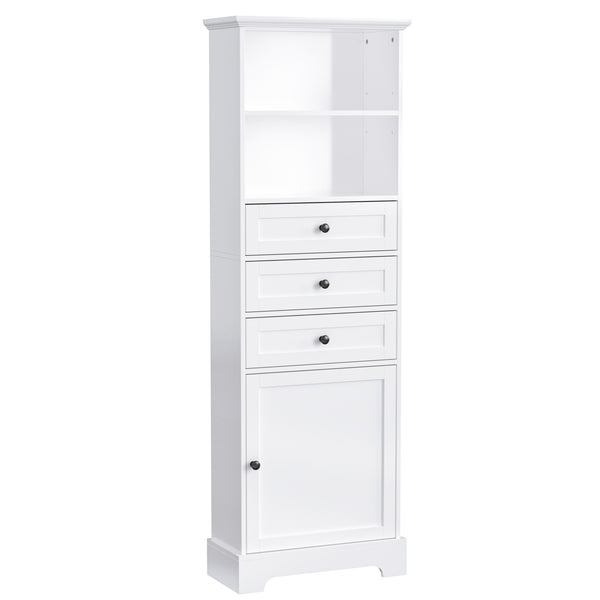 English Elm White Tall Storage Cabinet 3-Drawer, Adjustable Shelves, Anti-Dump Safety, MDF Painted Finish 42"L WF323347AAK