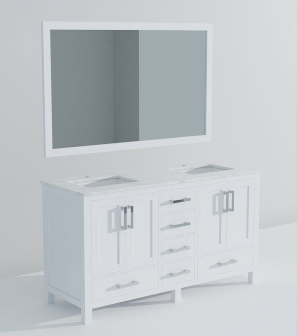English Elm White Double Bath Vanity Set With Carrara Marble Top, Soft-Close Drawers & 58-Inch Mirror Included B2731S00695-GIGA