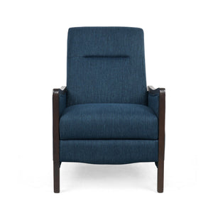 English Elm Christopher Knight Home® - Fabric Recliner Chair Mid-Century Push-Back Upholstered Armchair with Thick Cushion and Birch Frame Navy Blue 70449.00